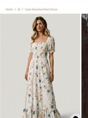 Baltic Born Cream Floral Smocked Maxi Dress with Blue Accents